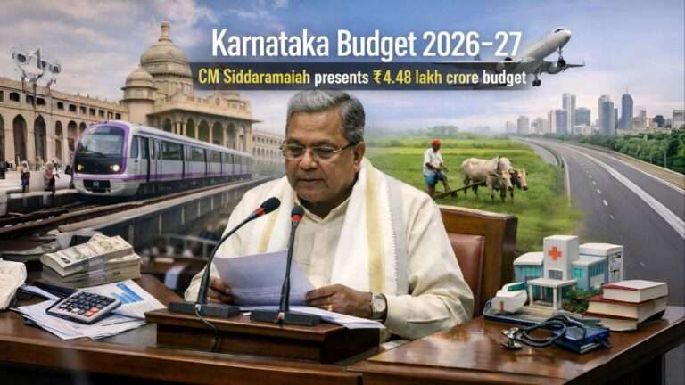 Chief Minister Siddaramaiah presenting the Karnataka Budget 2026-27 with a total outlay of ₹4.48 lakh crore.