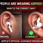 Comparison showing the wrong and correct way to wear Apple AirPods according to Apple official guide