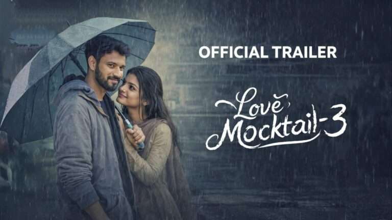 Love Mocktail 3 official trailer poster featuring Darling Krishna standing with umbrella in rain