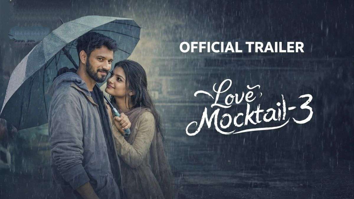 Love Mocktail 3 official trailer poster featuring Darling Krishna standing with umbrella in rain