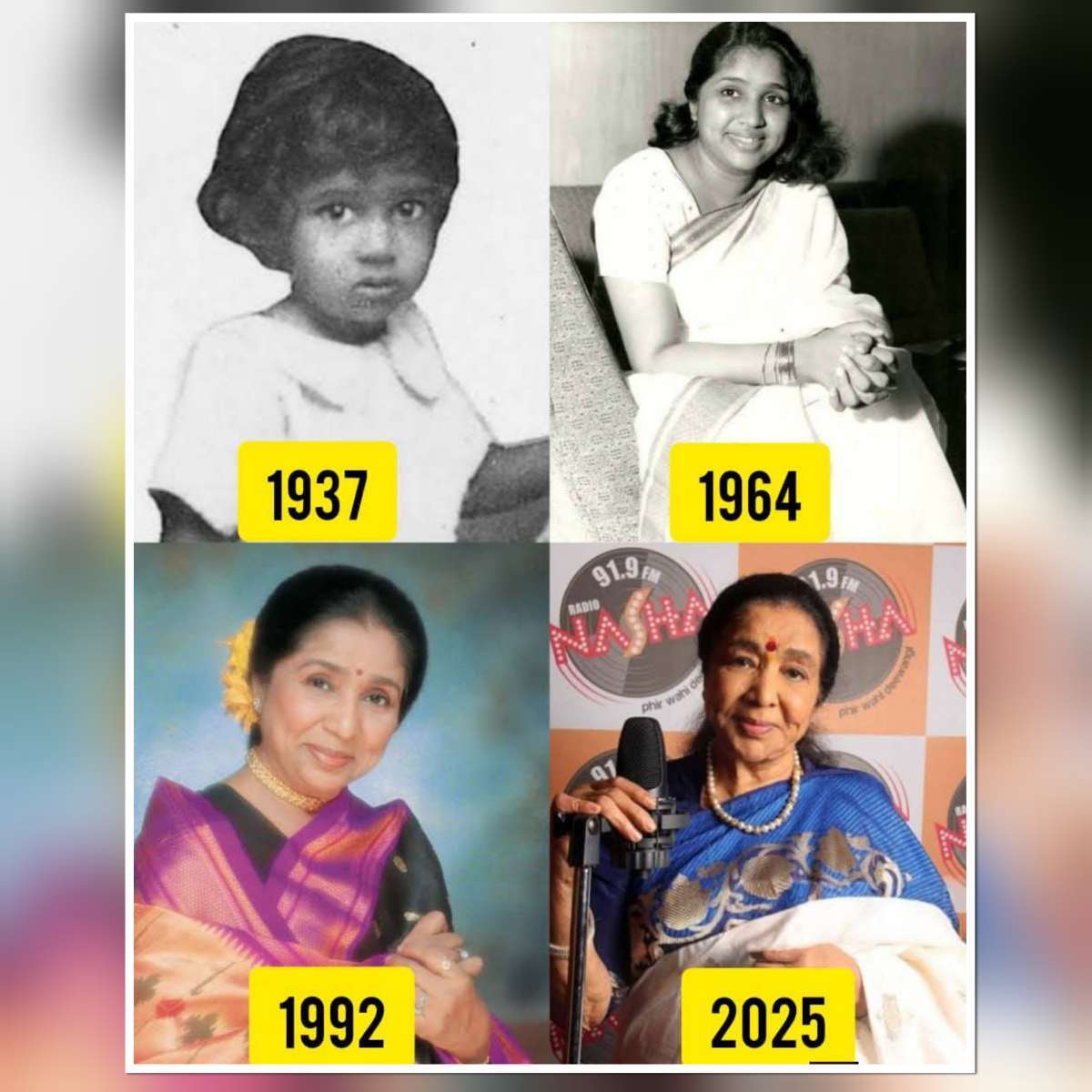 Asha Bhosle life journey collage 1937 to 2025 childhood to legendary singer timeline