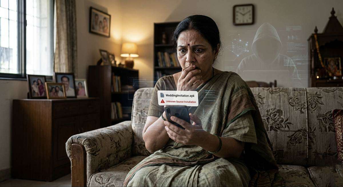Woman shocked after opening fake WeddingInvitation APK file leading to bank fraud in Belagavi incident