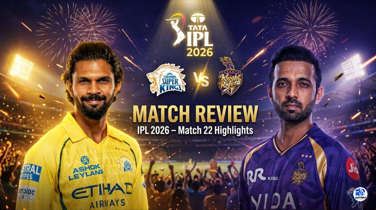Chennai Super Kings vs Kolkata Knight Riders IPL 2026 Match 22 players poster with CSK and KKR team logos and Tata IPL branding