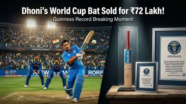 MS Dhoni 2011 World Cup winning six bat auction Guinness World Record ₹72 lakh