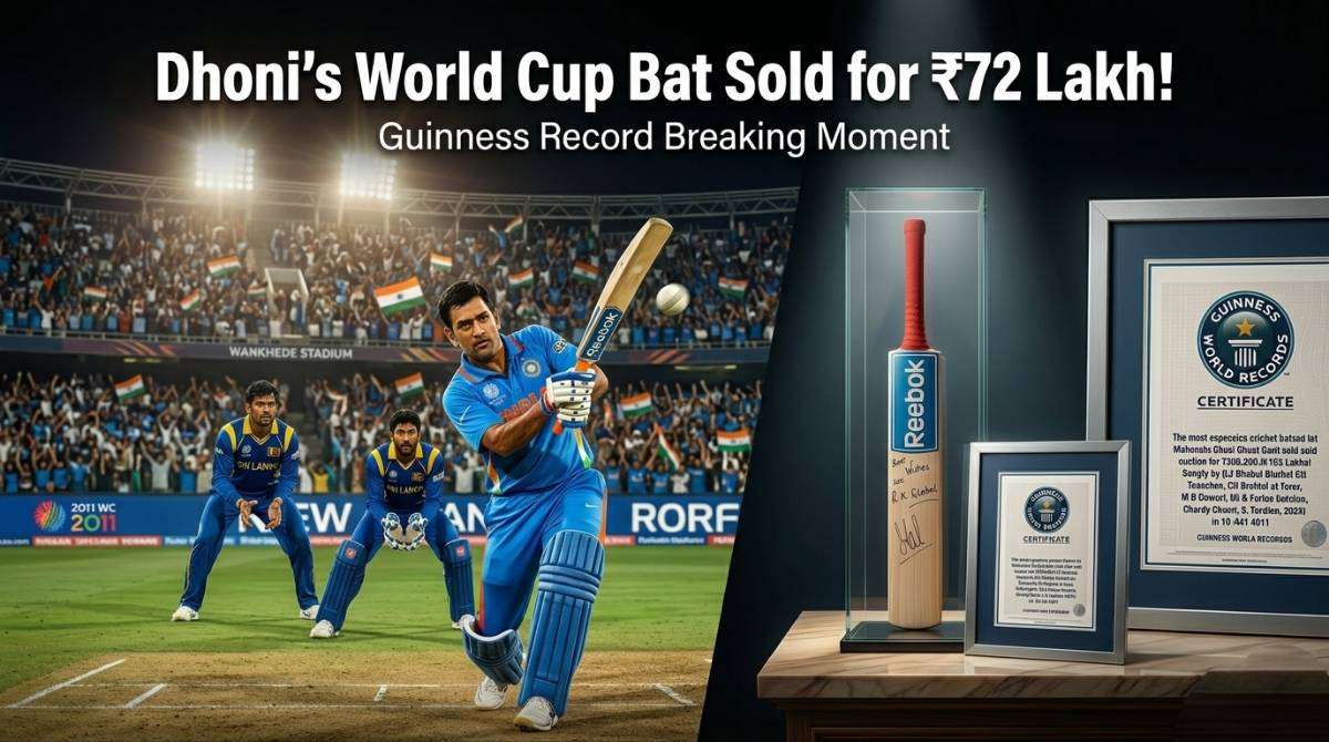 MS Dhoni 2011 World Cup winning six bat auction Guinness World Record ₹72 lakh