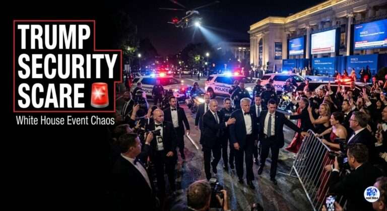 Donald Trump security incident at White House Correspondents Dinner with Secret Service response and emergency scene