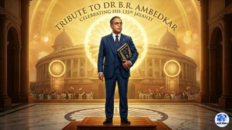 Dr BR Ambedkar holding Constitution of India on 135th Jayanti 2026 tribute image