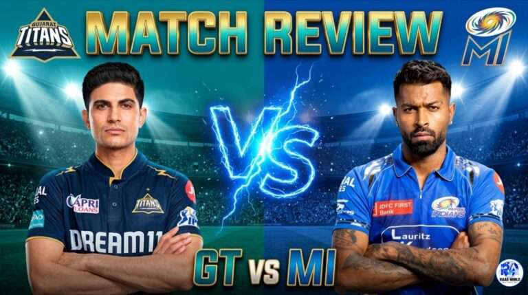 Gujarat Titans vs Mumbai Indians match review IPL 2026 players face off thumbnail with dramatic background and VS design