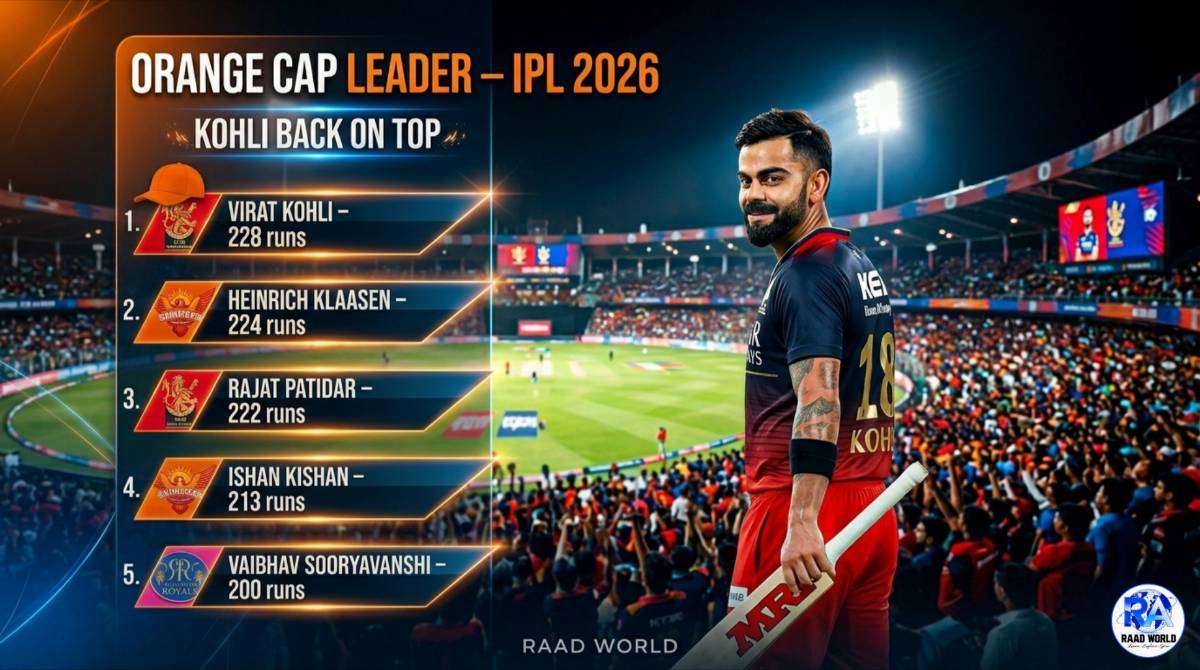 IPL 2026 Orange Cap leaderboard with Virat Kohli leading