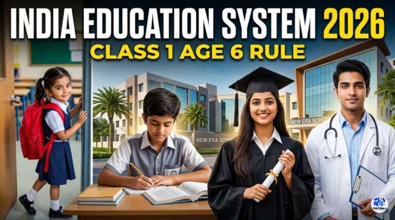 India education system 2026 timeline showing Class 1 age 6 rule NEP 2020 preschool to graduation stages