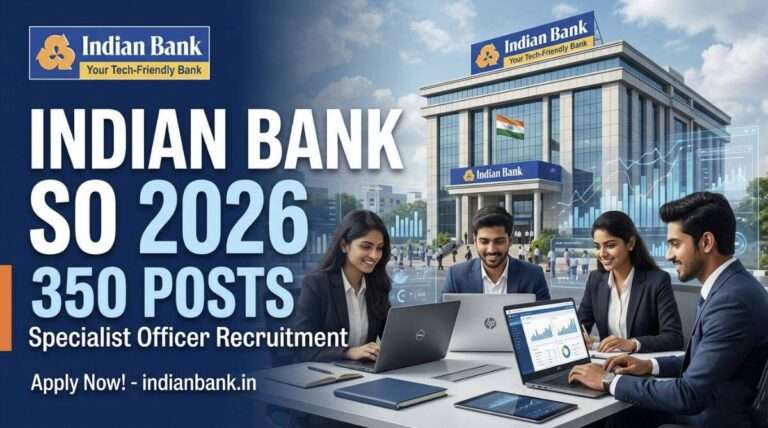 Indian Bank Specialist Officer Recruitment 2026 notification with 350 vacancies details