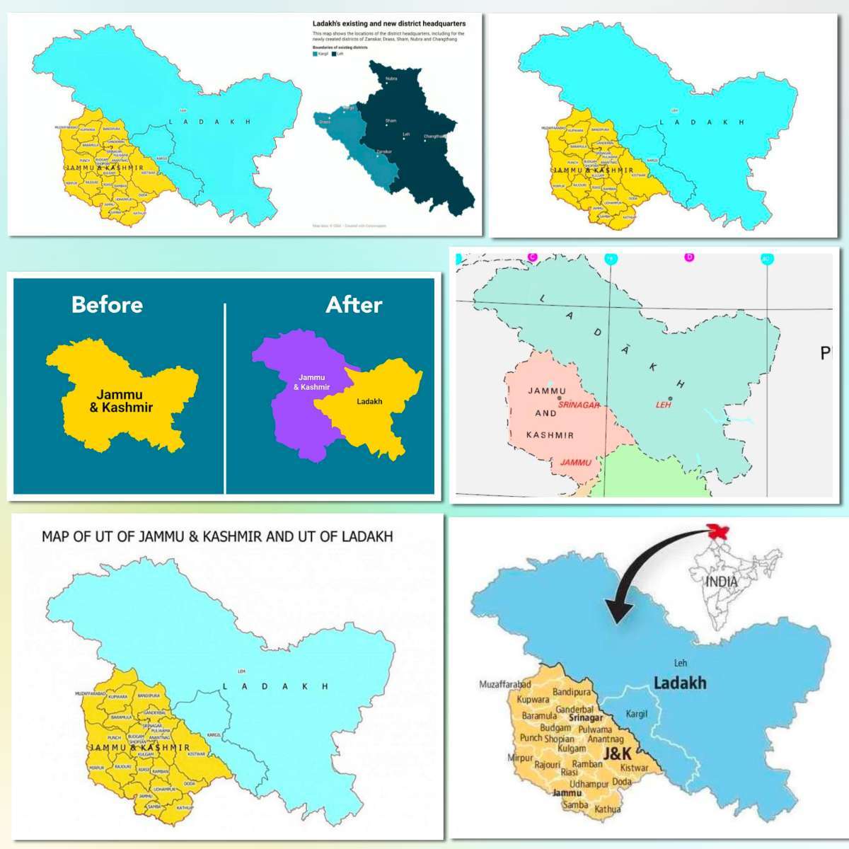 Map showing Jammu and Kashmir reorganisation into two union territories