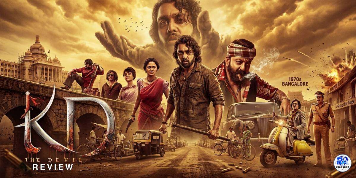 KD The Devil movie poster featuring gangster characters in 1970s Bangalore underworld setting