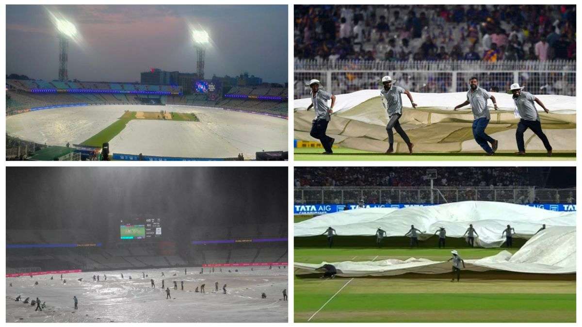 Eden Gardens covered due to rain during KKR vs PBKS IPL 2026 match