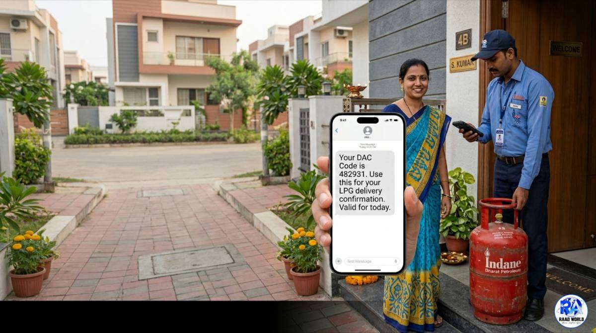 Customer showing DAC OTP code on mobile during LPG cylinder delivery in India