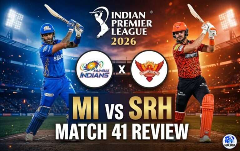 MI vs SRH Match 41 IPL 2026 live match poster featuring Mumbai Indians and Sunrisers Hyderabad players