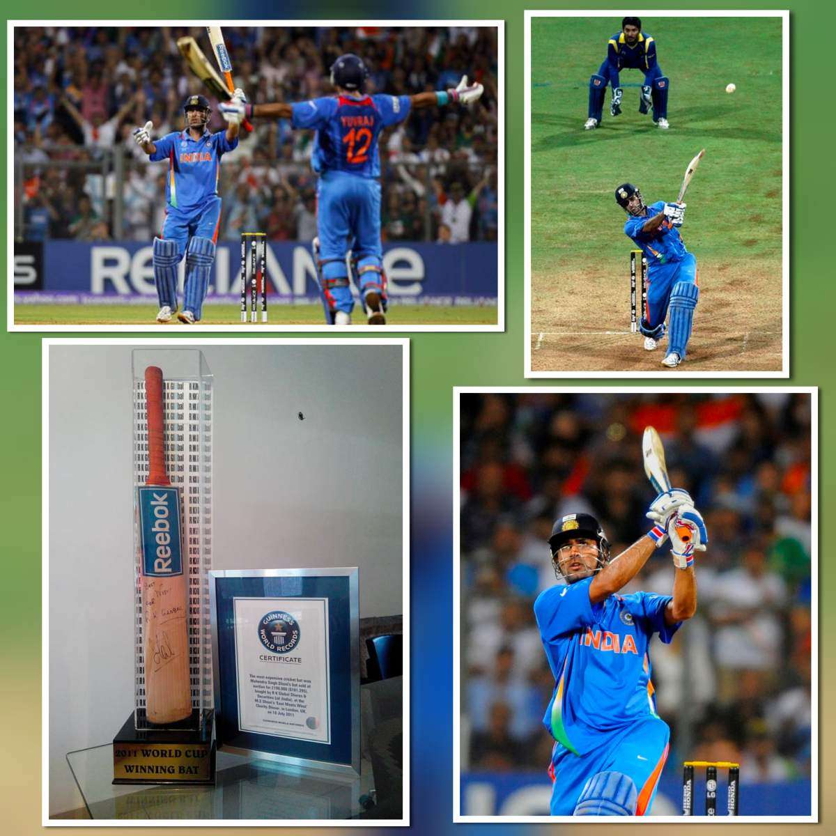 MS Dhoni hitting winning six in 2011 ICC World Cup final and his Reebok bat displayed with Guinness World Records certificate sold for ₹72 lakh