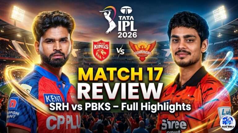 SRH vs PBKS IPL 2026 match 17 review thumbnail with players and score highlight