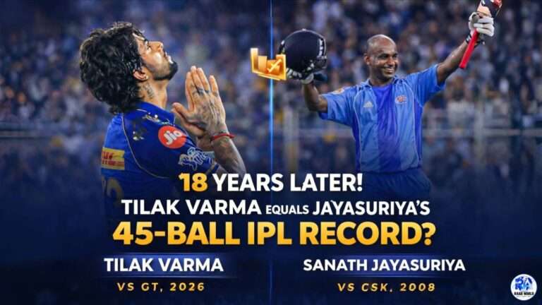 Tilak Varma 45 ball century vs GT 2026 compared with Sanath Jayasuriya 45 ball hundred vs CSK 2008 IPL record