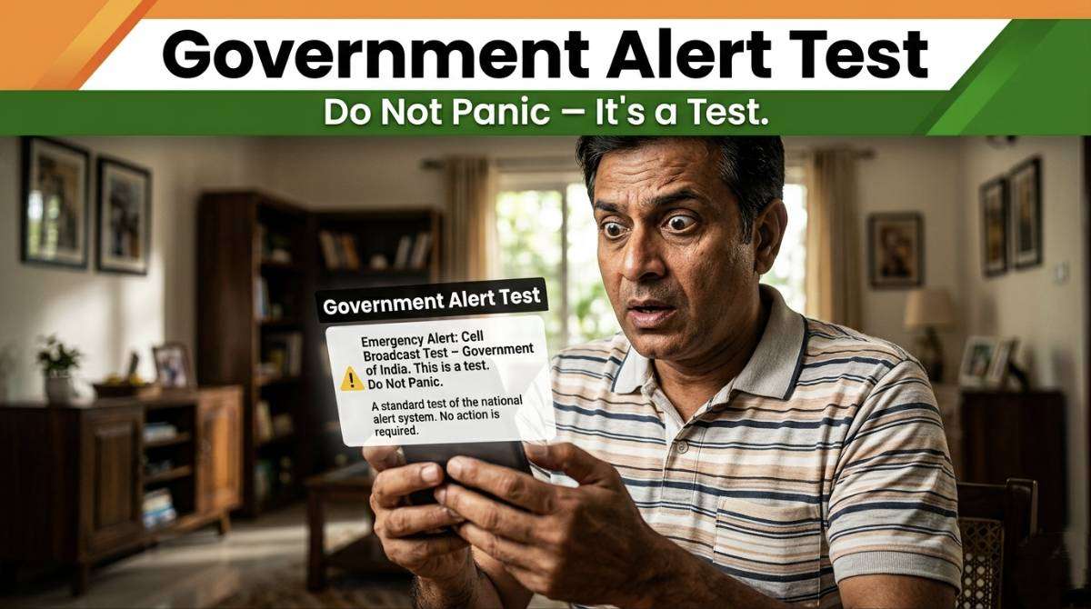 Government of India cell broadcast alert test message displayed on smartphone screen
