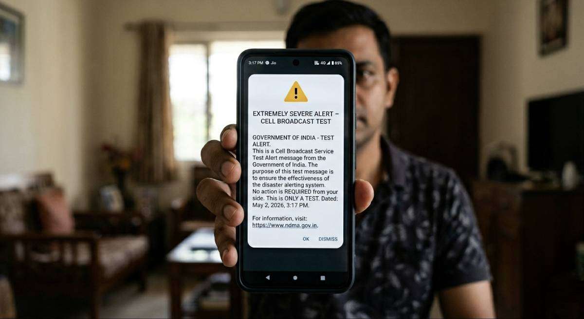 Government of India cell broadcast alert test message displayed on smartphone screen