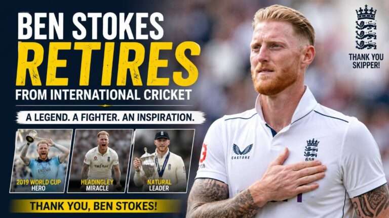 Ben Stokes announces his retirement from international cricket as England's legendary all-rounder ends his remarkable international career after years of unforgettable performances and leadership.