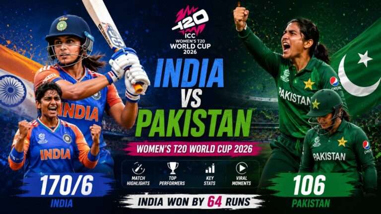 India vs Pakistan Women's T20 World Cup 2026 featured image showing players, match highlights and final score