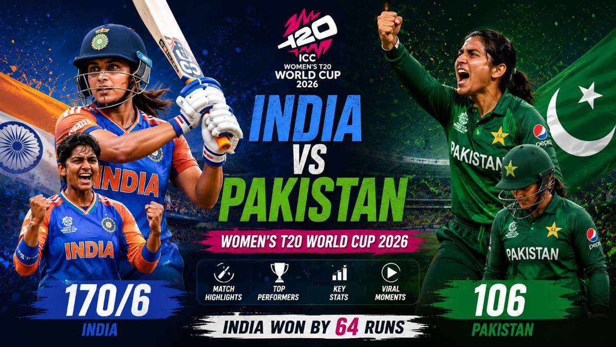 India vs Pakistan Women's T20 World Cup 2026 featured image showing players, match highlights and final score