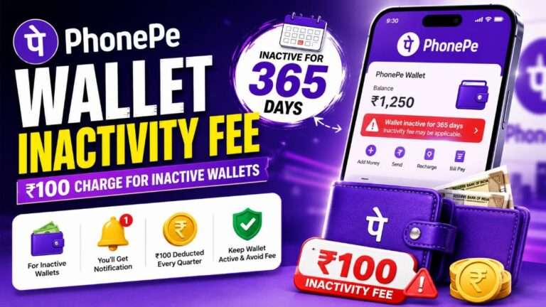 PhonePe Wallet Inactivity Fee 2026 showing ₹100 maintenance charge for wallets inactive for 365 days