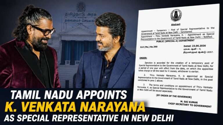 K. Venkata Narayana after his appointment as the Tamil Nadu Government's Special Representative in New Delhi alongside the official Government Order (G.O. Ms. No. 390) issued by the Public (Special-A) Department dated June 23, 2026.