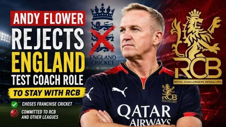 Andy Flower in Royal Challengers Bengaluru jersey after rejecting the England Test head coach role and committing to continue with RCB and franchise cricket.