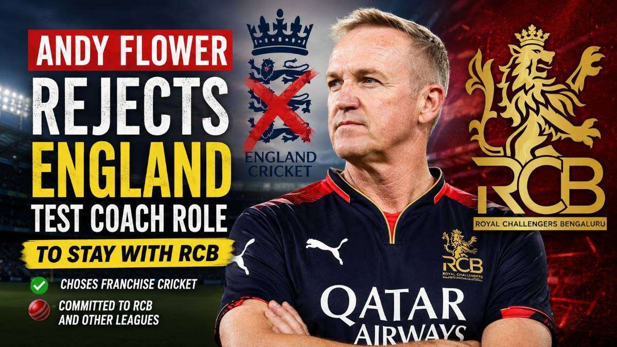 Andy Flower in Royal Challengers Bengaluru jersey after rejecting the England Test head coach role and committing to continue with RCB and franchise cricket.