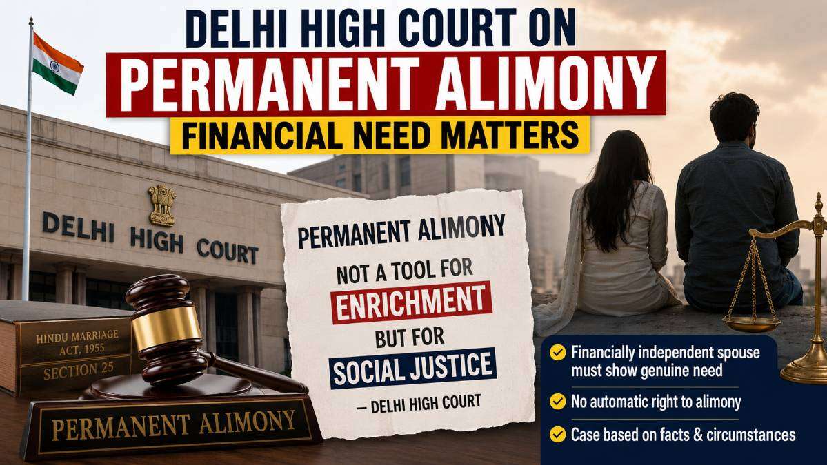 Delhi High Court permanent alimony judgment explaining that genuine financial need matters and alimony is for social justice, not enrichment.