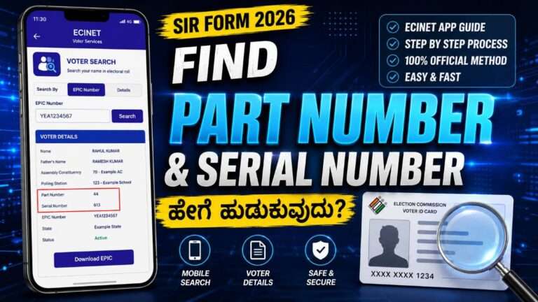 ECINET App displaying Part Number and Serial Number search guide for SIR Form 2026