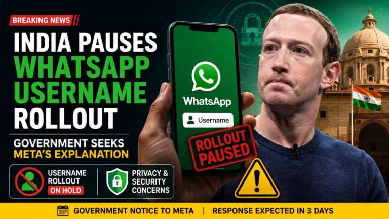 India pausing the WhatsApp Username rollout after the government asked Meta to explain security and fraud concerns before launching the feature.