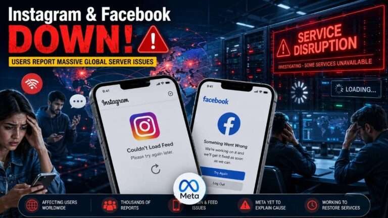 Instagram and Facebook global outage showing login and feed loading errors during the July 2026 Meta service disruption.
