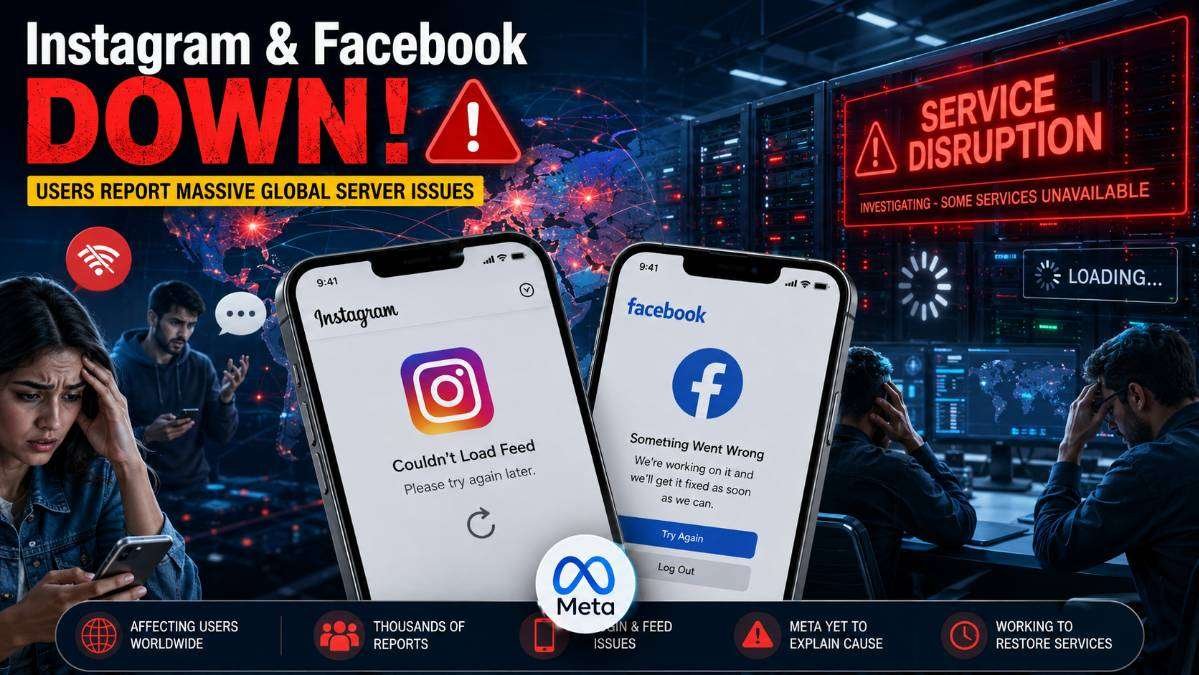 Instagram and Facebook global outage showing login and feed loading errors during the July 2026 Meta service disruption.