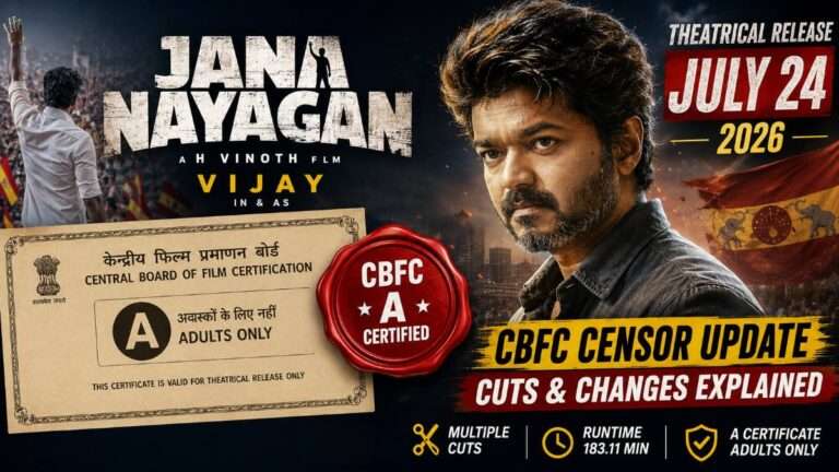 Jana Nayagan CBFC A certificate censor update showing cuts, changes and 183.11-minute runtime