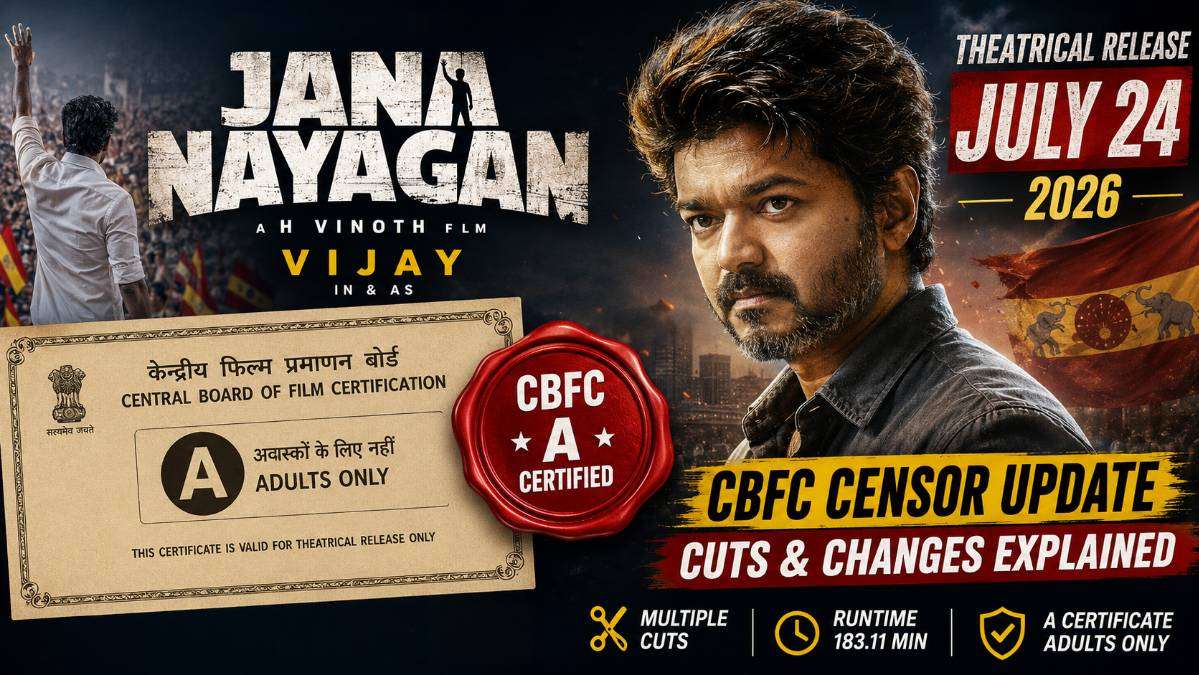 Jana Nayagan CBFC A certificate censor update showing cuts, changes and 183.11-minute runtime