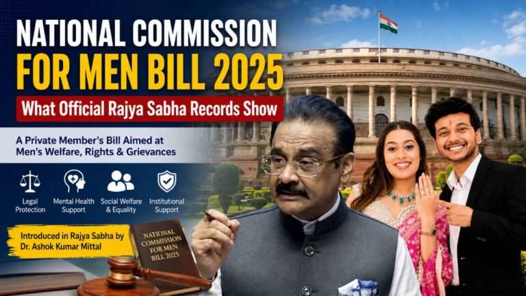 National Commission for Men Bill 2025 introduced in Rajya Sabha as a Private Member's Bill focusing on men's welfare, rights and grievances.