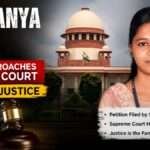 the Supreme Court of India with an illustration representing the Soujanya case and highlighting that the victim's family has approached the Supreme Court seeking justice.