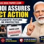 PM Narendra Modi addresses the nation on the alleged NEET-UG 2026 paper leak, assuring strict action against those responsible and emphasizing that the future of students will be protected. The featured image also includes students appearing for an examination, an investigation graphic, and Parliament in the background.