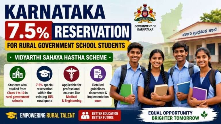 Karnataka 7.5% reservation for rural government school students under the Vidyarthi Sahayahasta scheme