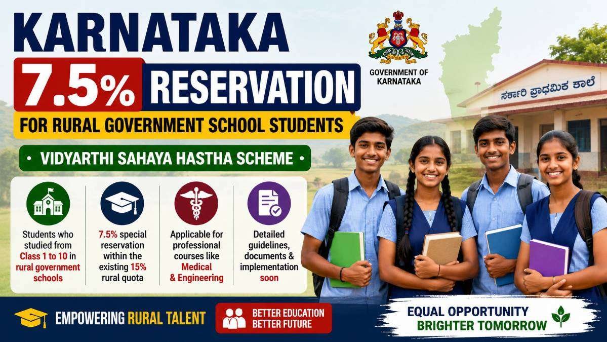 Karnataka 7.5% reservation for rural government school students under the Vidyarthi Sahayahasta scheme