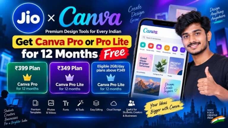 Jio Canva Offer 2026 – Eligible Jio users can get Canva Pro or Pro Lite for up to 12 months