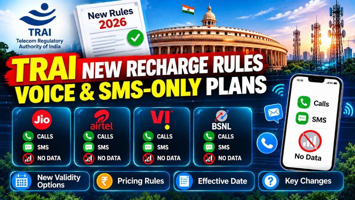 TRAI new recharge rules 2026 for Voice and SMS-only mobile plans without data