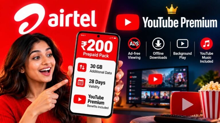 Airtel ₹200 recharge plan with 30 GB additional data, 28-day validity and YouTube Premium benefits