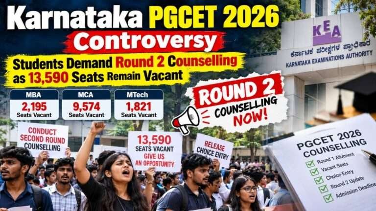 Karnataka PGCET 2026 Round 2 counselling controversy with students demanding counselling as 13,590 seats remain vacant