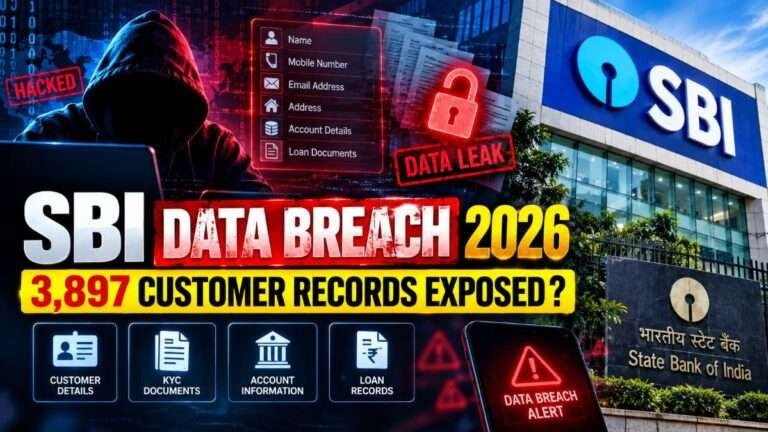 SBI data breach 2026 news graphic showing alleged customer data exposure
